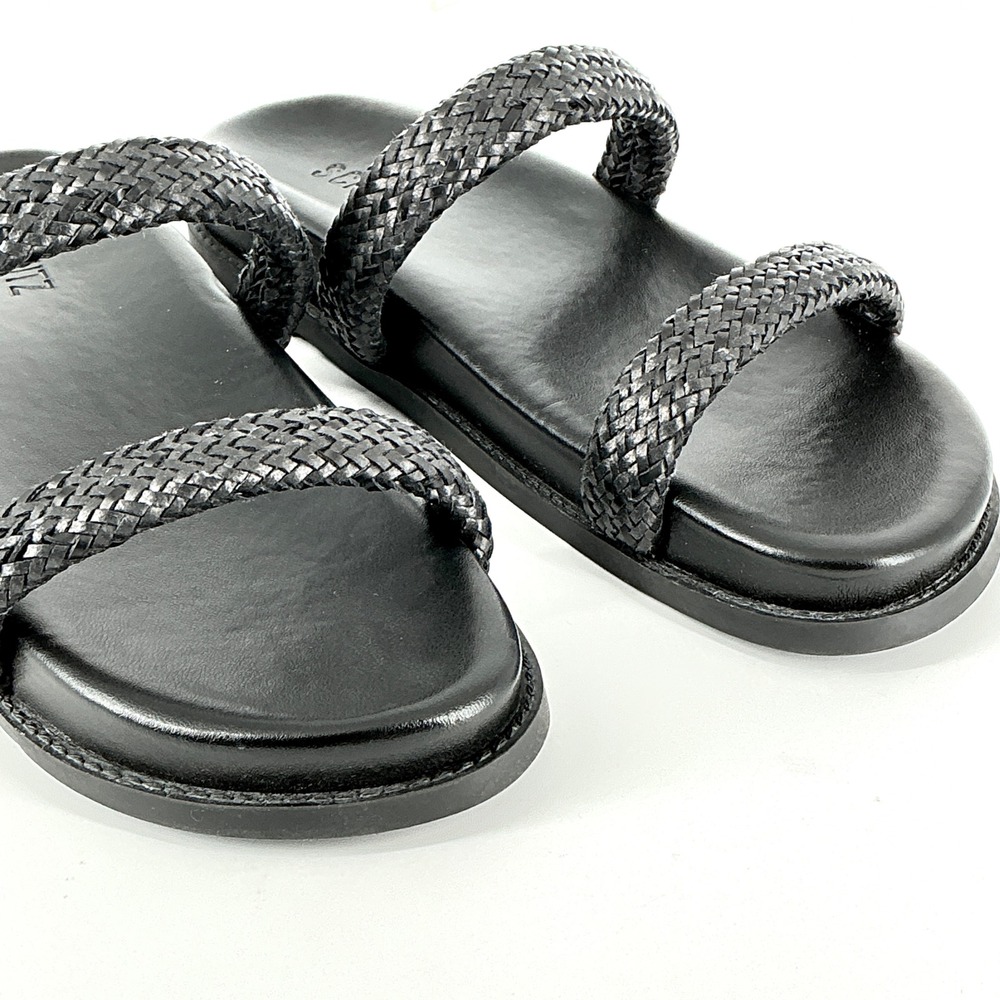 SCHUTZ Black Braided-Strap Slide Sandals
